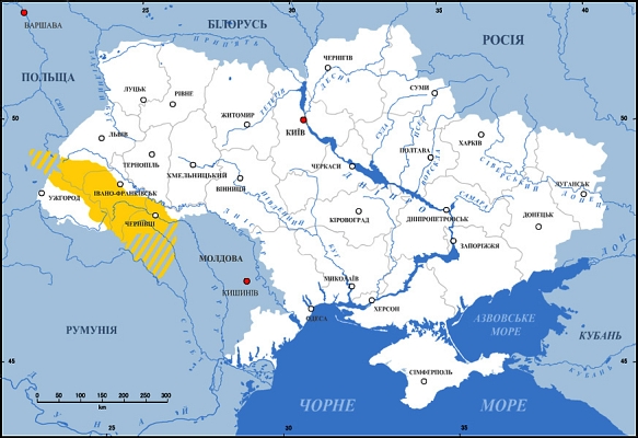 Mapa rusínského a huculského osídlení